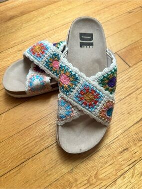 Dirty Laundry Crochet Crossband Slide Sandals - Multicolor Accents on Cream
